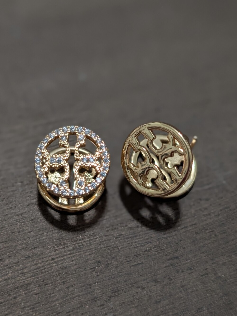 TORY BURCH Pave Gold Tone Reversible Logo Stud Earrings